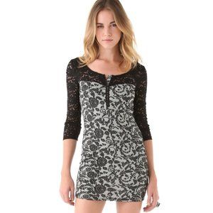 Free People Love You to Pieces Black Gray Floral Mini Bodycon Dress Size XS/S